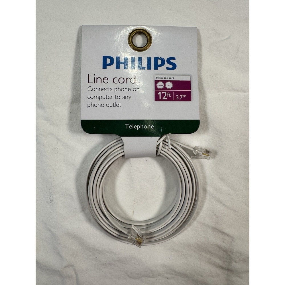 Philips SWL6140H/17 Telephone‎ Line Cord 12' ft. ** New
